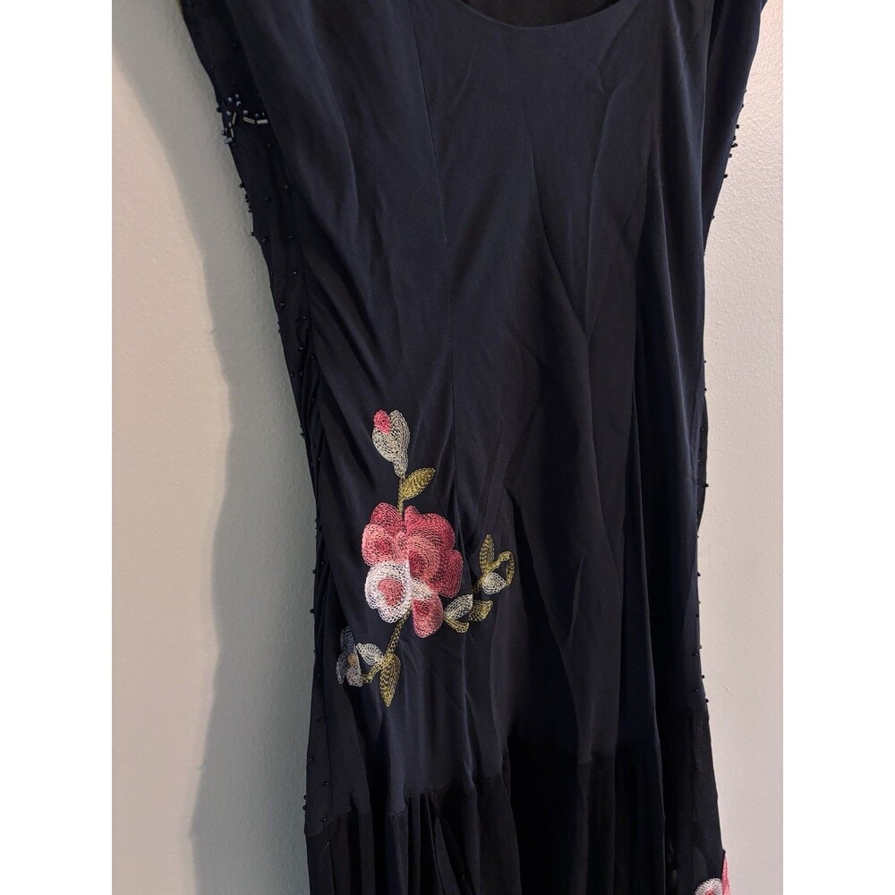 VTG Y2K Cache Silk Maxi Dress Sz 8 Beaded Embroidered Floral Whimsy Fairy Goth - Picture 16 of 16